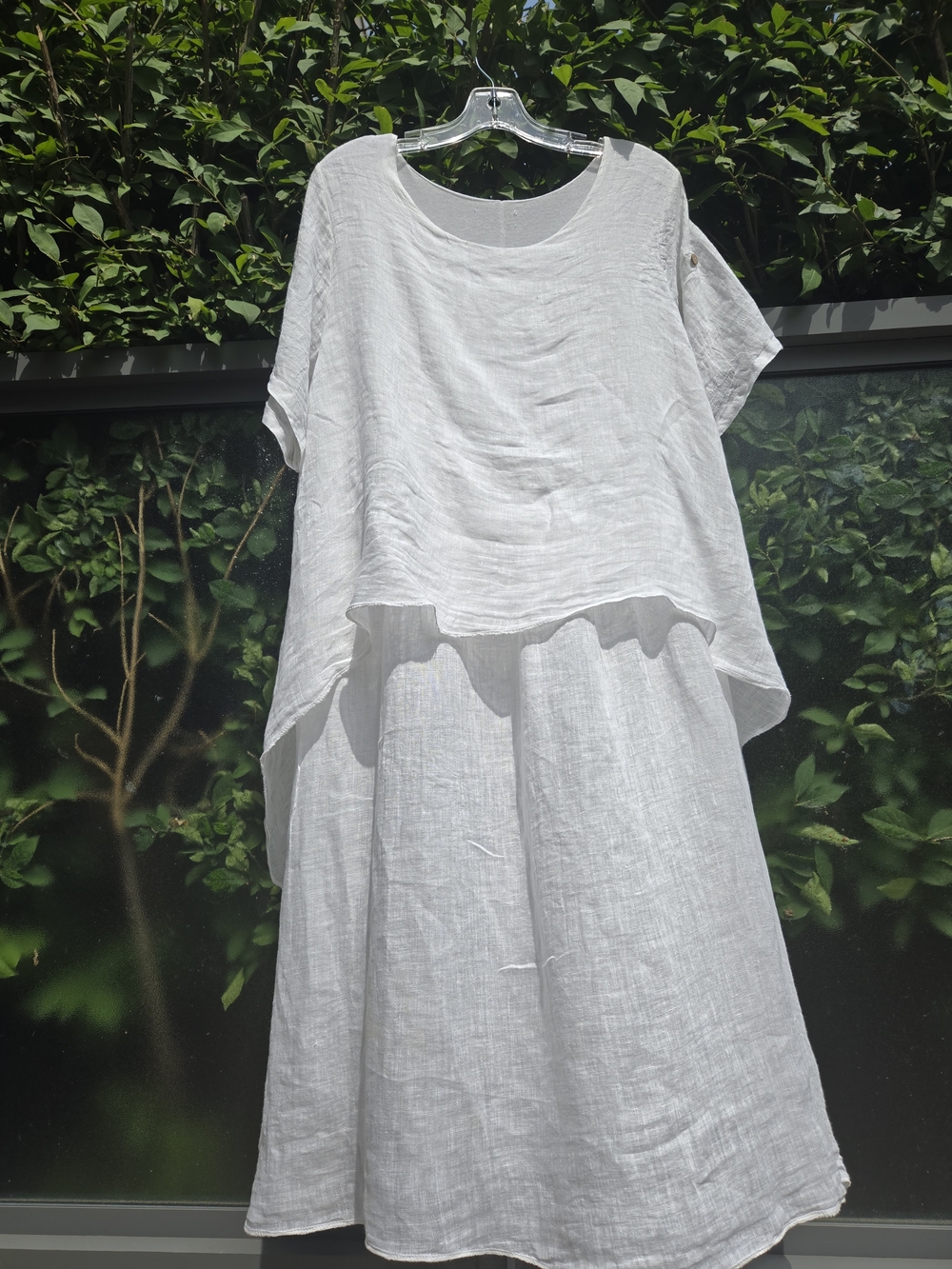 BOHO White Linen Midi Dress with Layered Tunic - Women US L - Picture 2 of 9